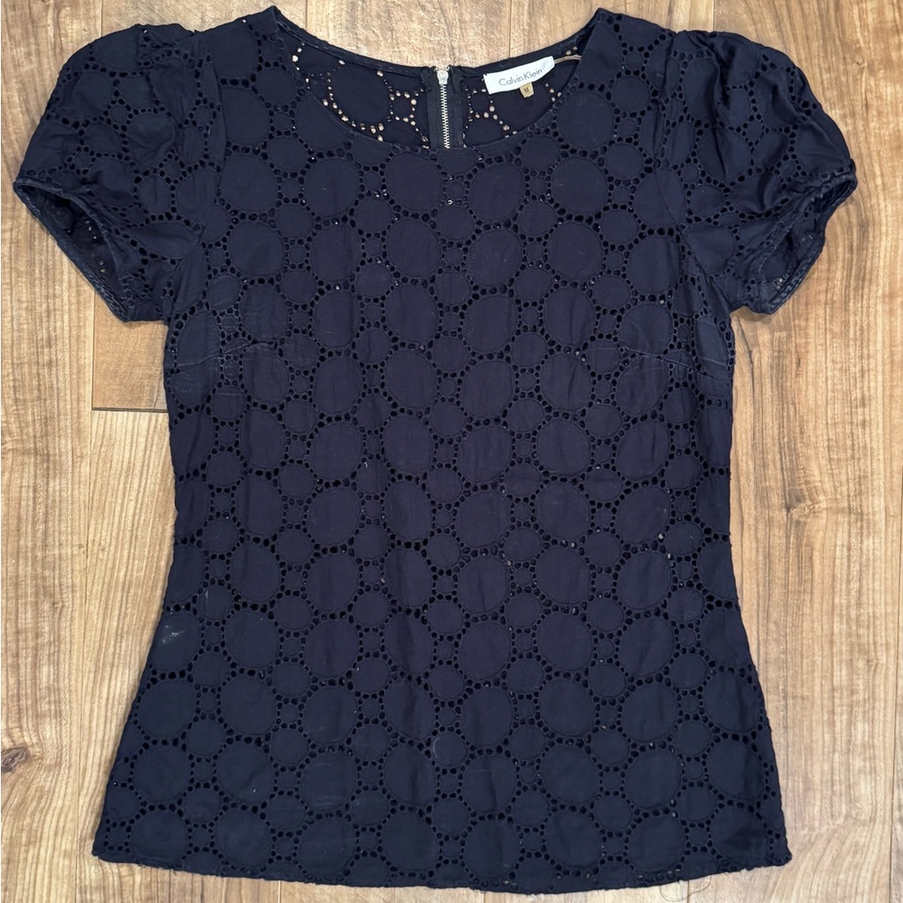 CLEARANCE 
Calvin Klein Navy Blue Eyelet Top - Medium